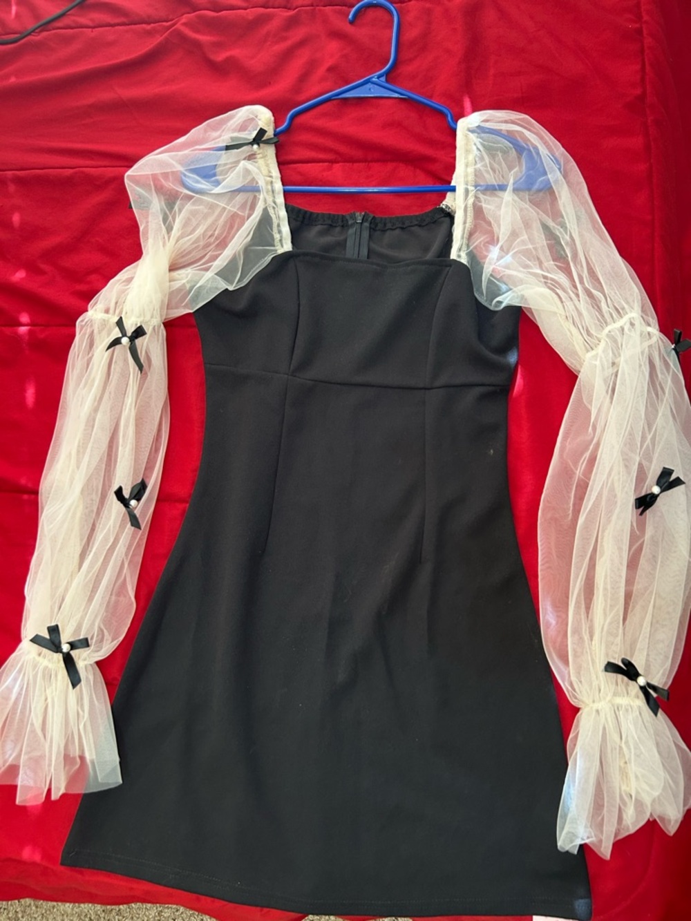 Black Dress with Sheer Puff Sleeves - Elegant Women's Dress